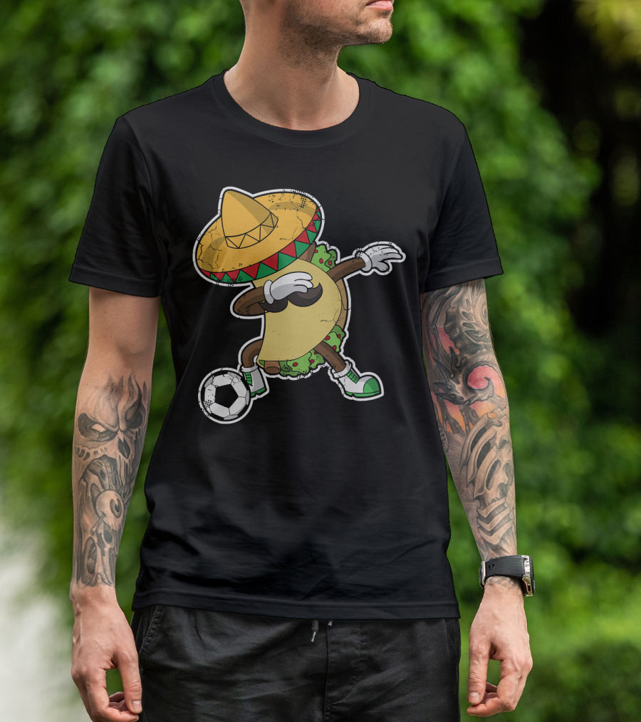 Dabbing Taco With Sombrero Playing Soccer T-Shirt