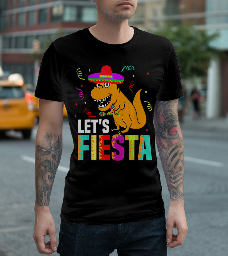 Let's Fiesta Dinosaur with Sombrero and Maracas T-Shirt
