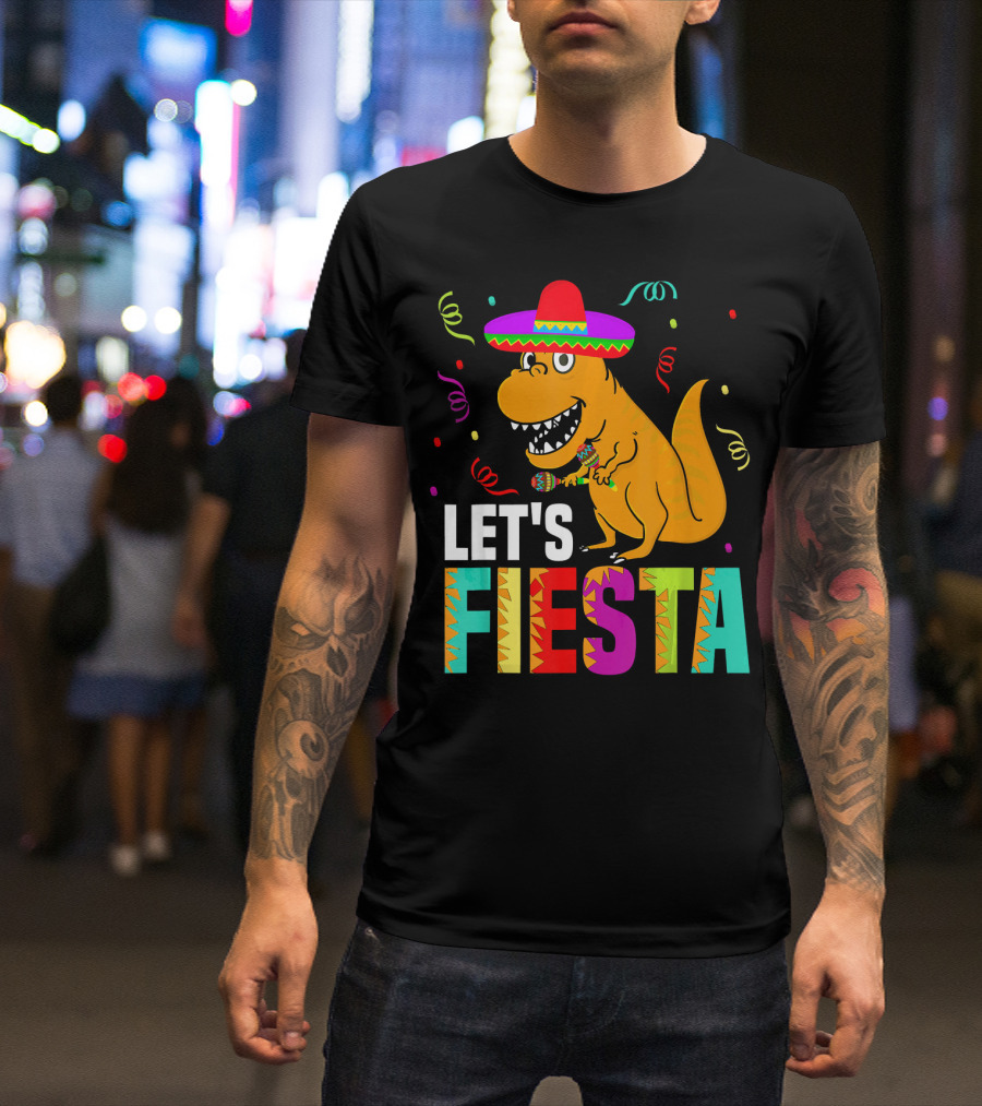Let's Fiesta Dinosaur With Sombrero And Maracas T-Shirt
