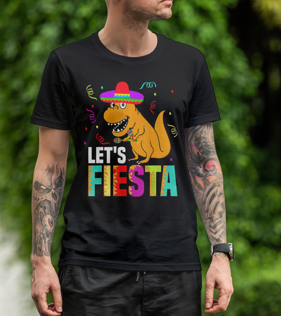 Let's Fiesta Dinosaur With Sombrero And Maracas T-Shirt