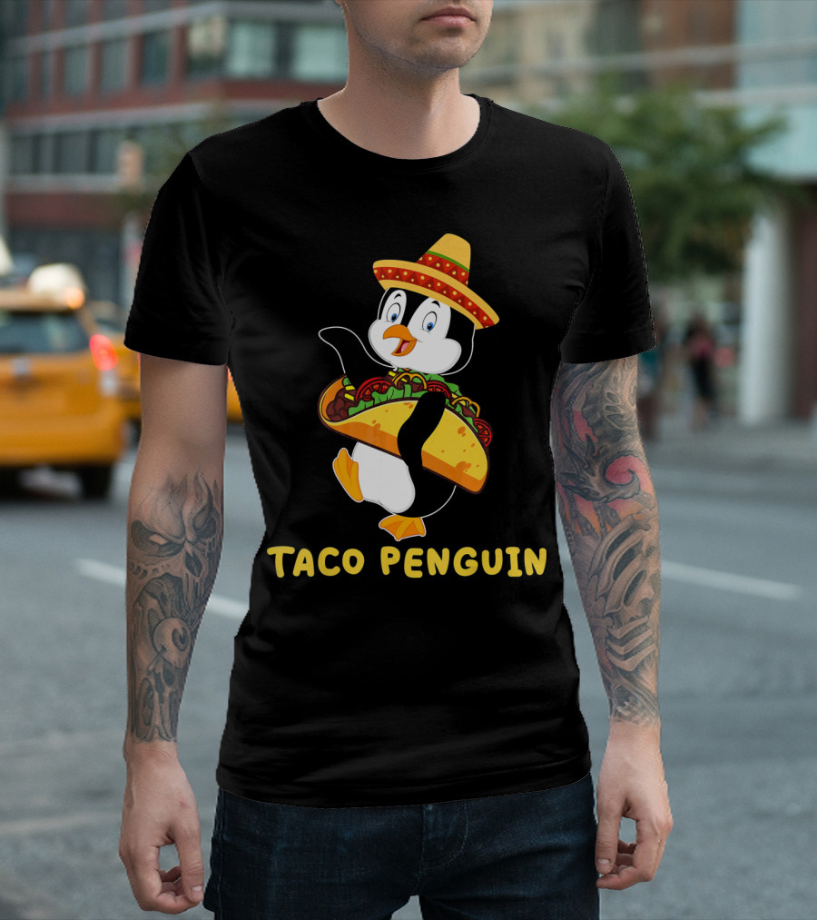 Taco Penguin Wearing Sombrero Celebrating Cinco De Mayo Fiesta T-Shirt