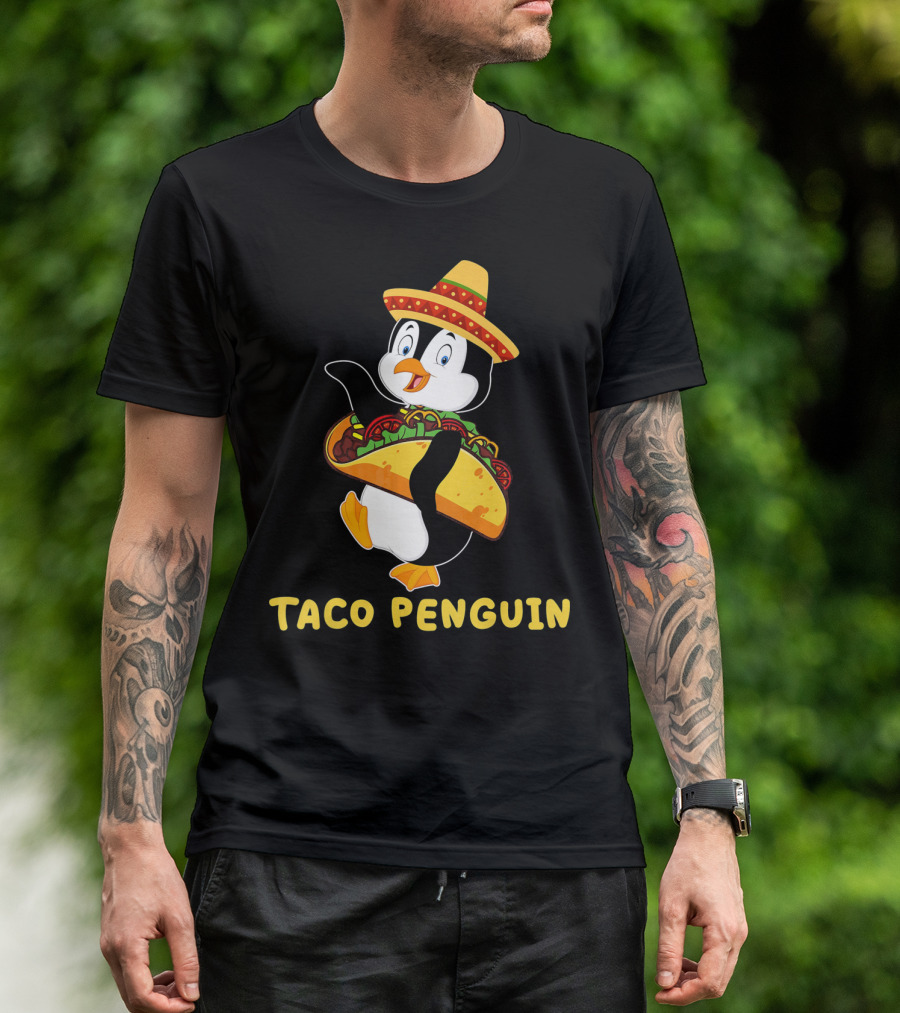 Taco Penguin Wearing Sombrero Celebrating Cinco De Mayo Fiesta T-Shirt