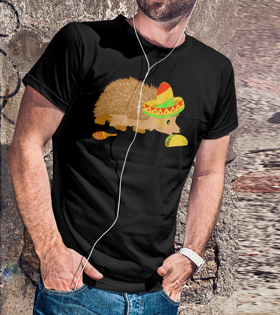 Hedgehog Wearing Sombrero With Maracas And Tacos T-Shirt