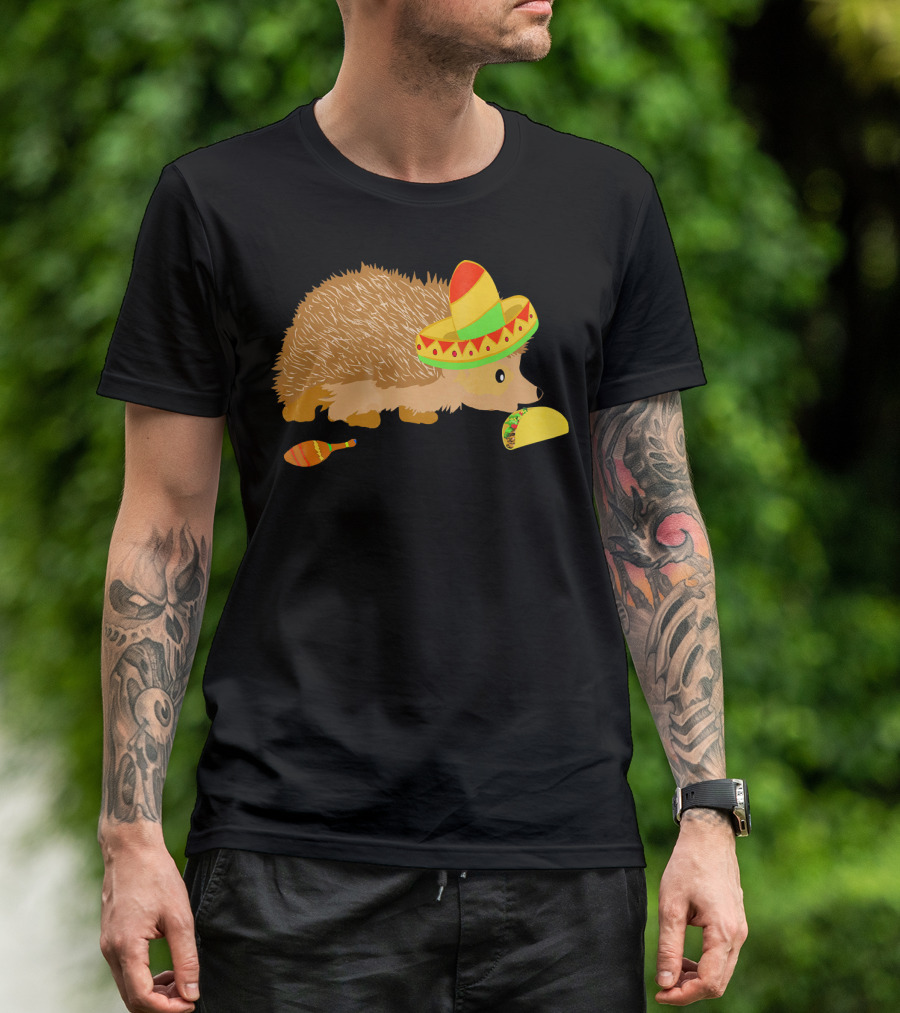 Hedgehog Wearing Sombrero With Maracas And Tacos T-Shirt