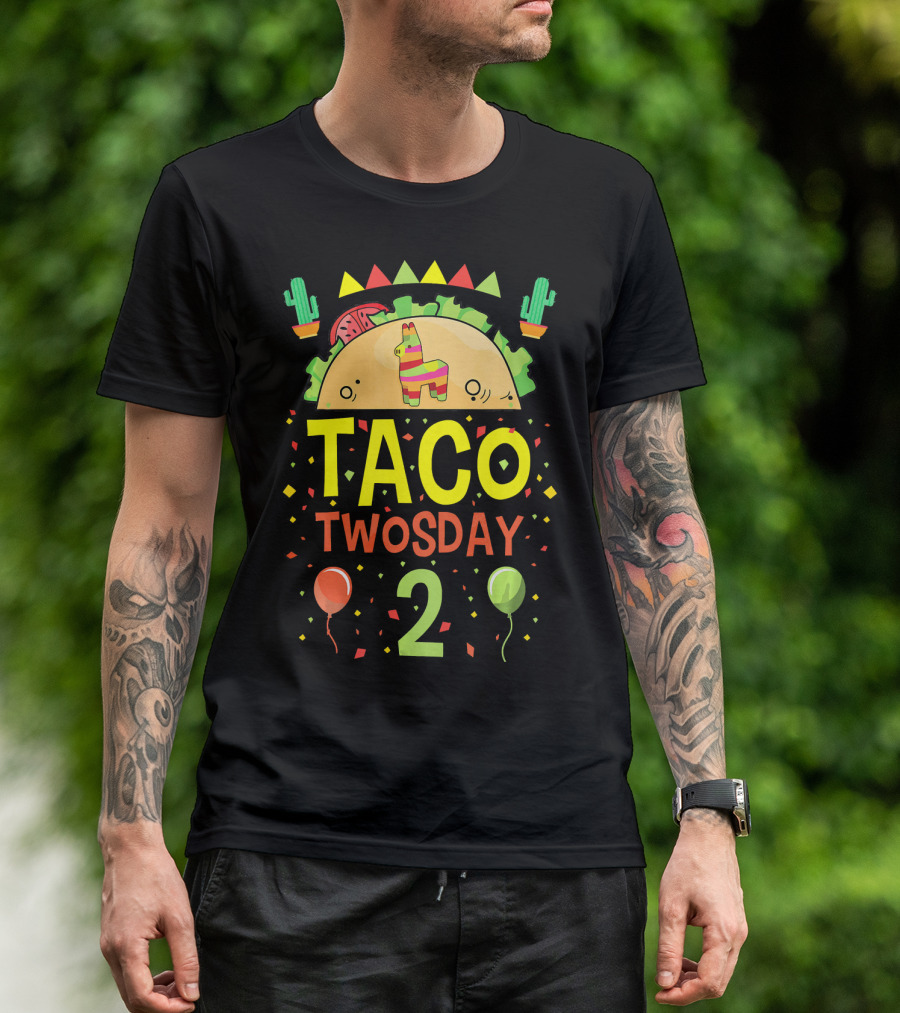 Taco Twosday 2 Two Year Old Boy Girl Cactus Balloon Party T-Shirt