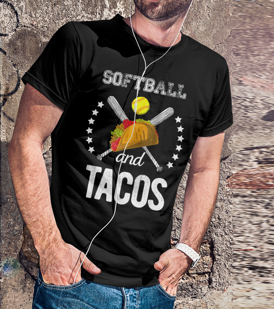 Softball And Tacos Crossed Bats And Ball With Taco T-Shirt