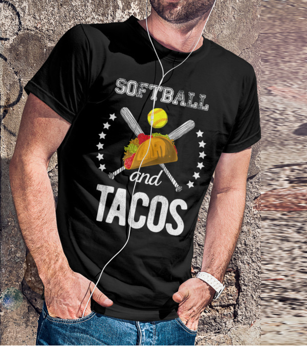 Softball And Tacos Crossed Bats And Ball With Taco T-Shirt