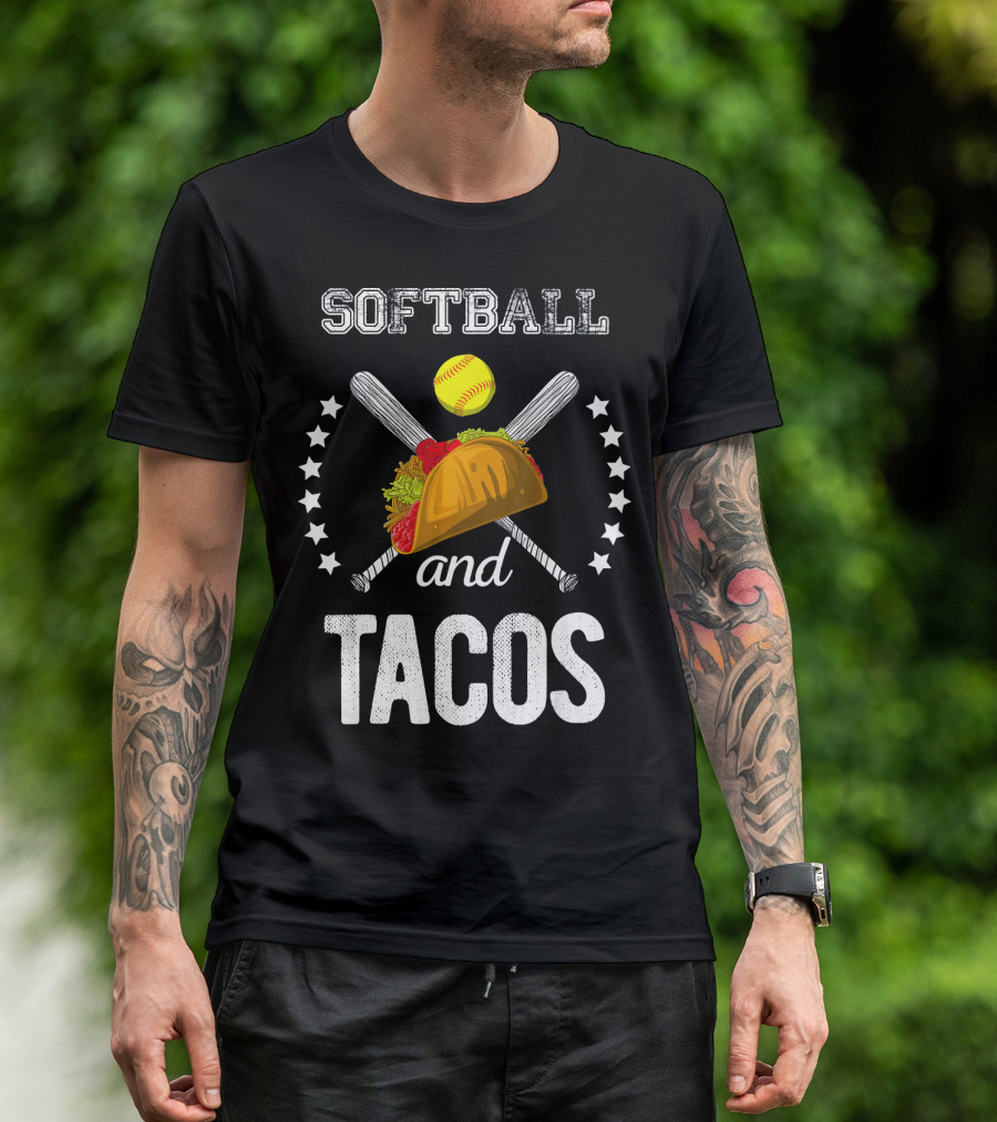 Softball And Tacos Crossed Bats And Ball With Taco T-Shirt