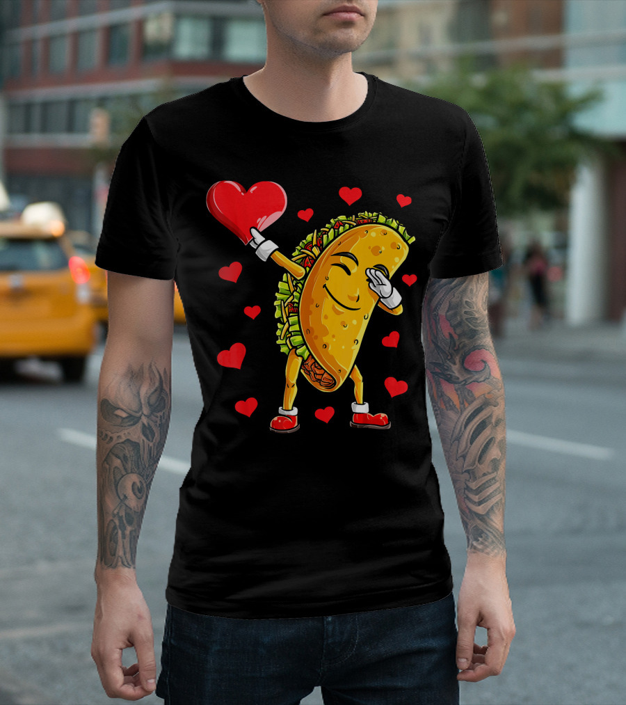 Dabbing Taco with Heart Valentines T-Shirt