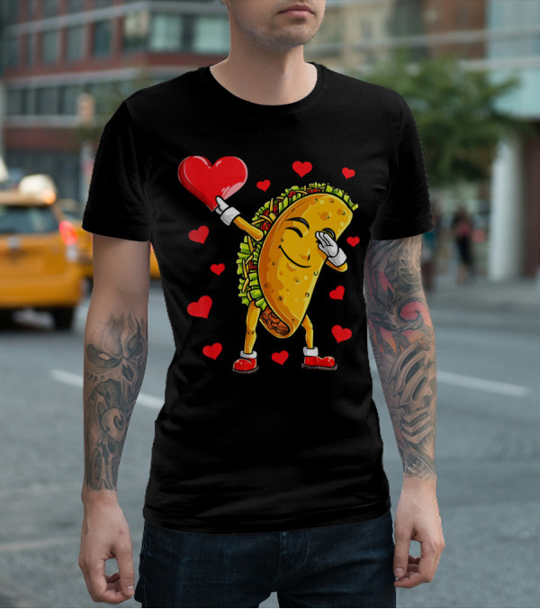 Dabbing Taco With Heart Valentines T-Shirt