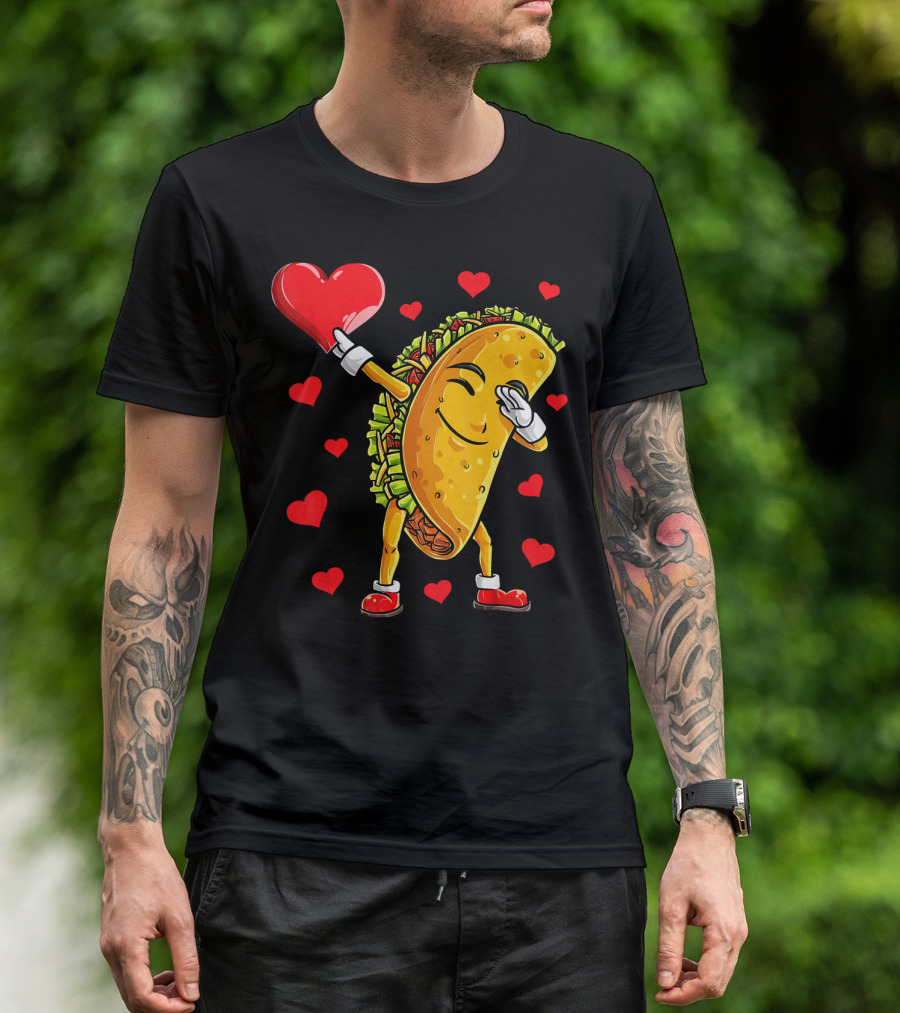 Dabbing Taco With Heart Valentines T-Shirt