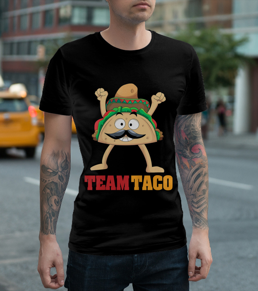 Team Taco Cartoon Mustache Sombrero Enthusiastic T-Shirt