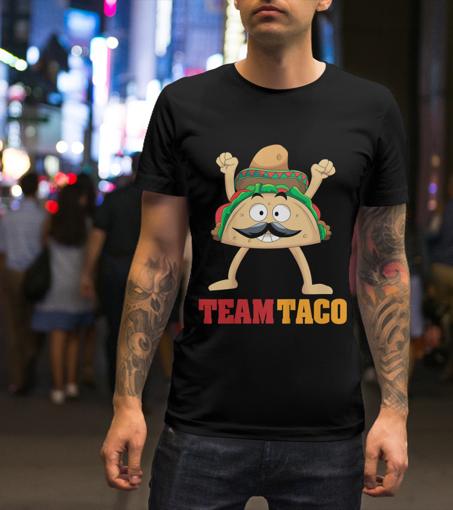 Team Taco Cartoon Mustache Sombrero Enthusiastic T-Shirt