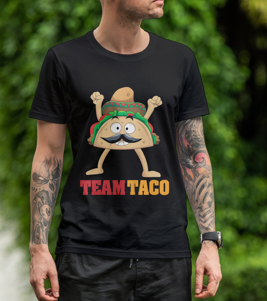 Team Taco Cartoon Mustache Sombrero Enthusiastic T-Shirt