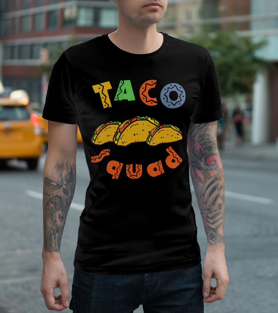 Taco Squad Colorful Lettering with Three Tacos T-Shirt