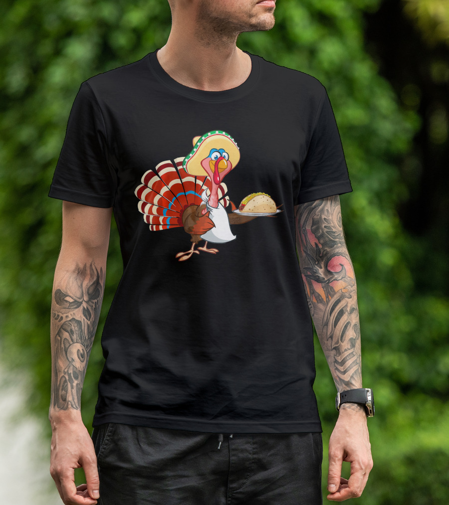 Funny Mexican Turkey Serving Tacos With Sombrero T-Shirt