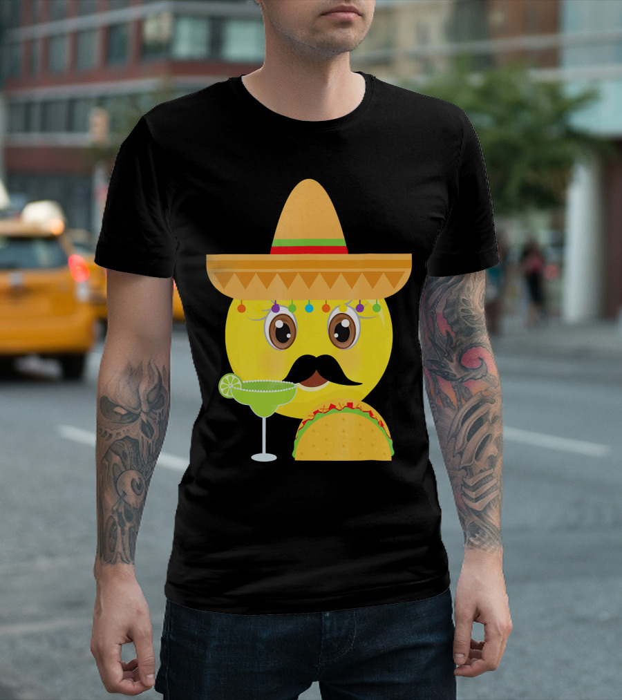 Funny Mexican Emoticon Sombrero Mustache Margarita Taco T-Shirt