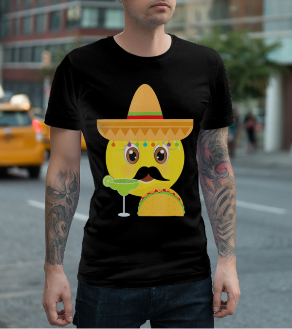 Funny Mexican Emoticon Sombrero Mustache Margarita Taco T-Shirt