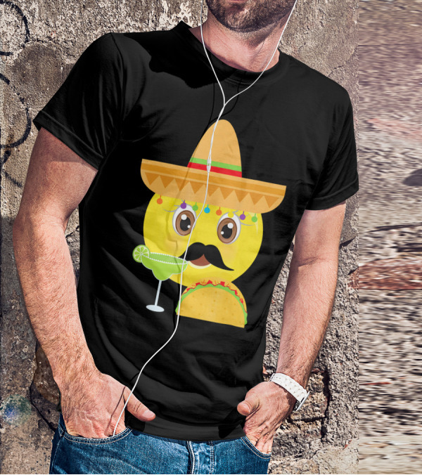 Funny Mexican Emoticon Sombrero Mustache Margarita Taco T-Shirt