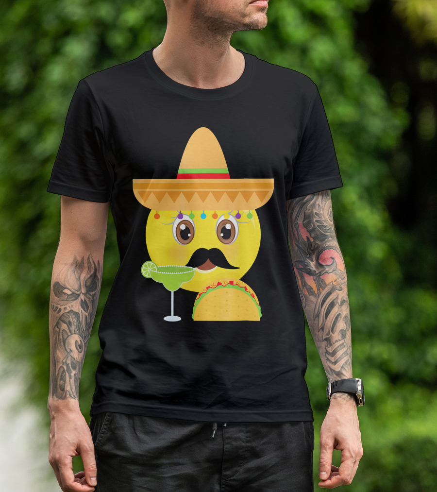 Funny Mexican Emoticon Sombrero Mustache Margarita Taco T-Shirt