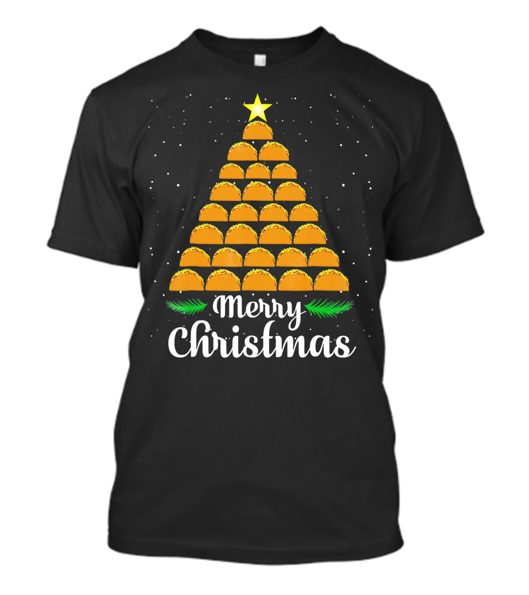 Merry Christmas Taco Tree With Star And Snowflakes T-Shirt