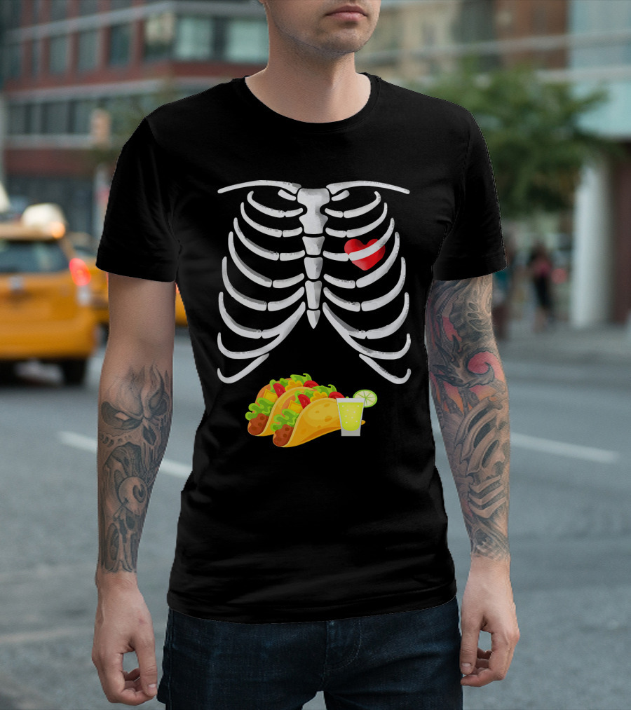 Tacos And Tequila Skeleton X Ray Pregnant With Heart T-Shirt