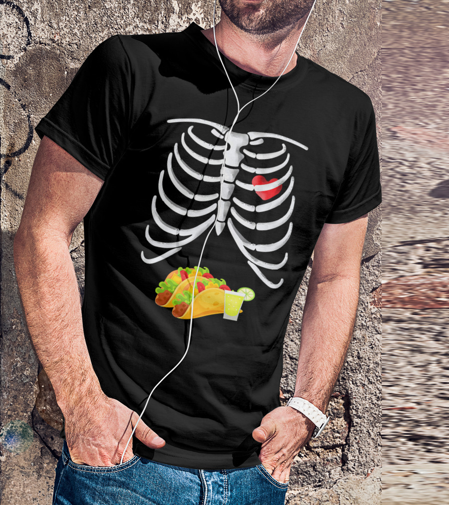 Tacos And Tequila Skeleton X Ray Pregnant With Heart T-Shirt