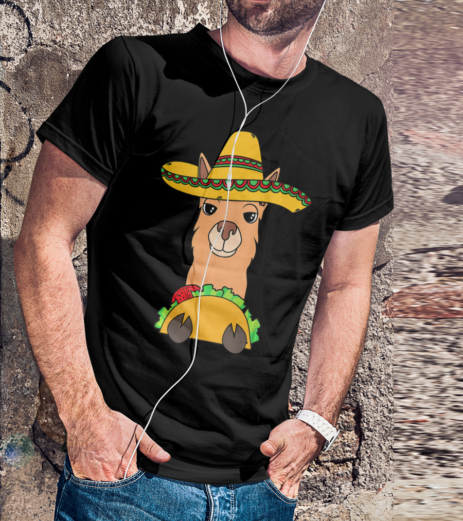 Llama Eating Taco Sombrero Cool Mexican T-Shirt