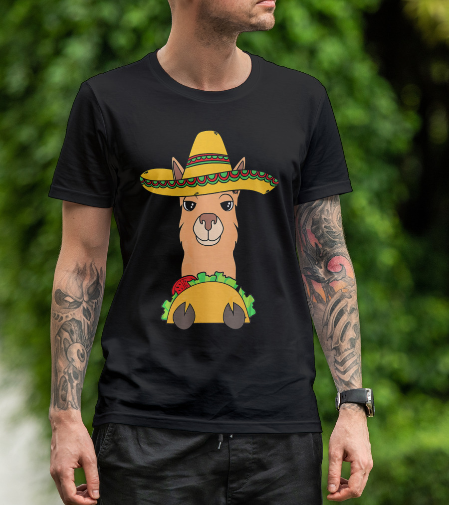 Llama Eating Taco Sombrero Cool Mexican T-Shirt