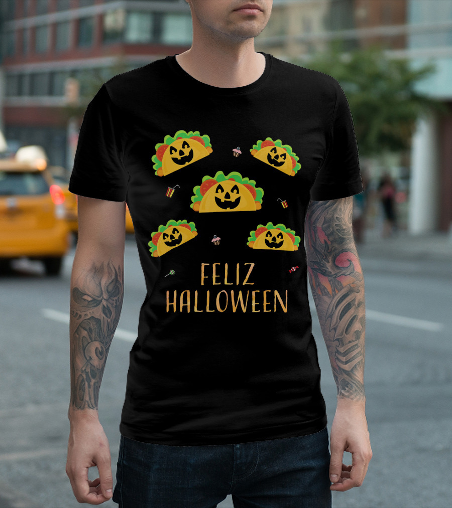 Feliz Halloween Mexican Taco Pumpkins T-Shirt