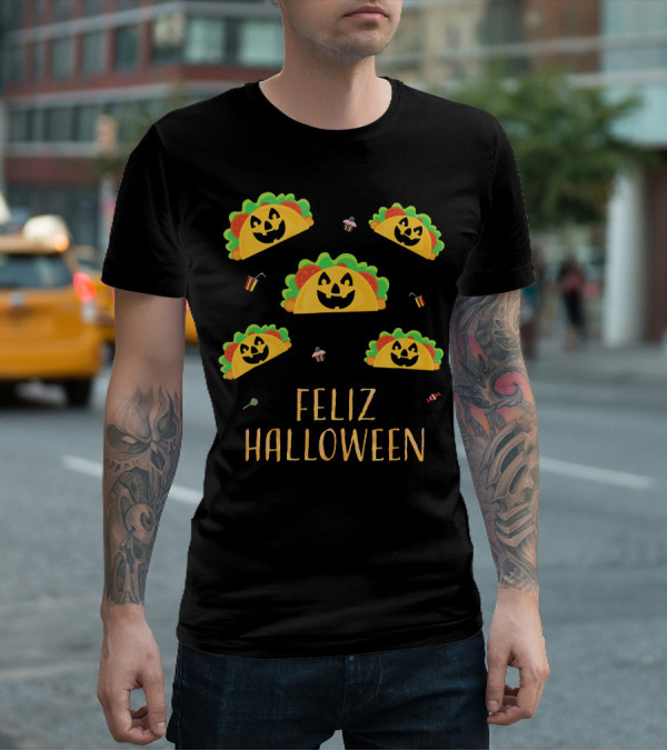 Feliz Halloween Mexican Taco Pumpkins T-Shirt