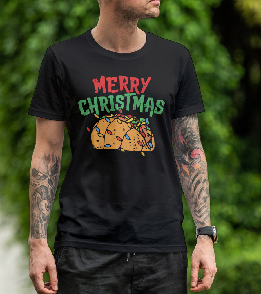 Merry Christmas Taco Mexican Lover Festive Lights T-Shirt