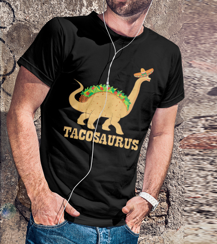 Tacosaurus Sombrero Wearing Dinosaur With Mexican Food Elements T-Shirt