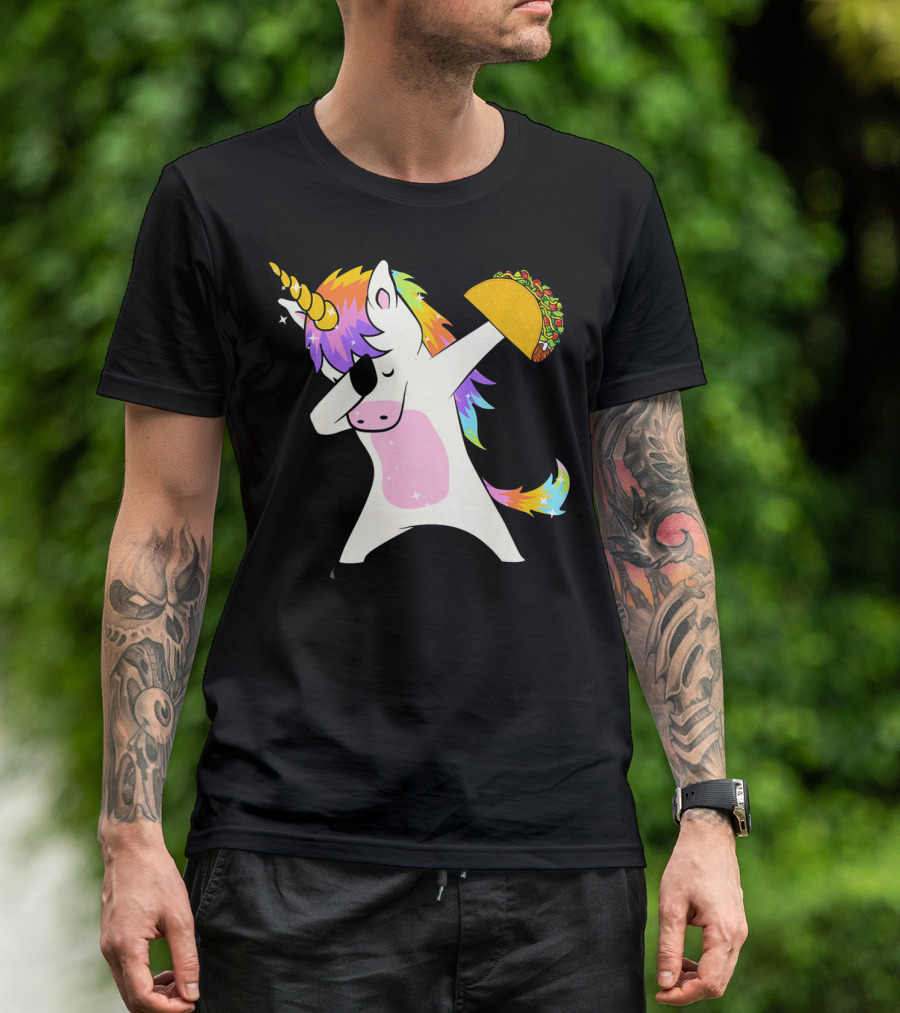 Dabbing Rainbow Unicorn Holding Taco Funny Cinco T-Shirt