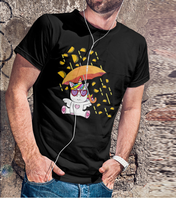 Its Raining Tacos Funny Unicorn With Umbrella And Sunglasses T-Shirt