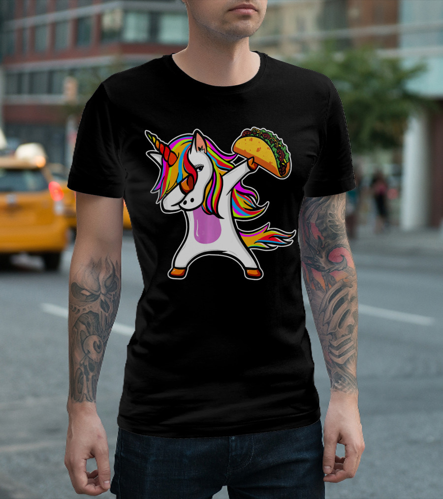 Dabbing Rainbow Unicorn with Taco Love T-Shirt