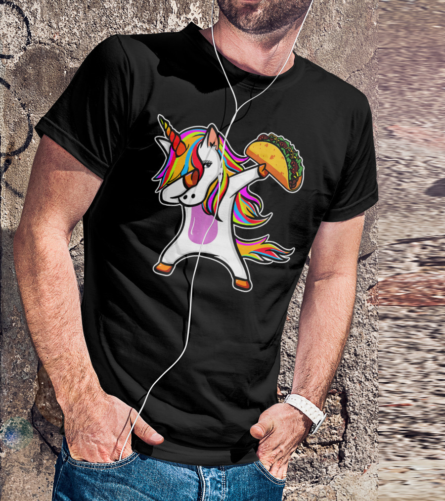 Dabbing Rainbow Unicorn With Taco Love T-Shirt