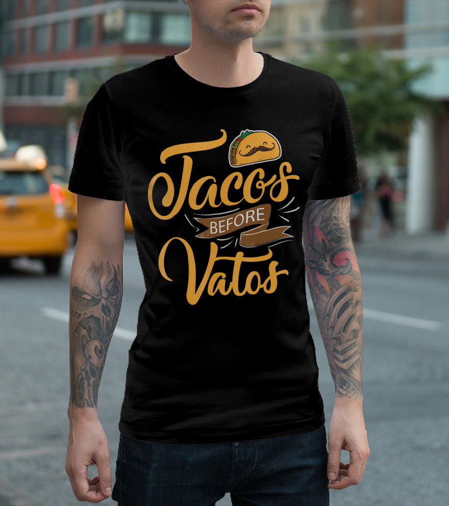 Tacos Before Vatos Funny Spanish Taco With Mustache T-Shirt