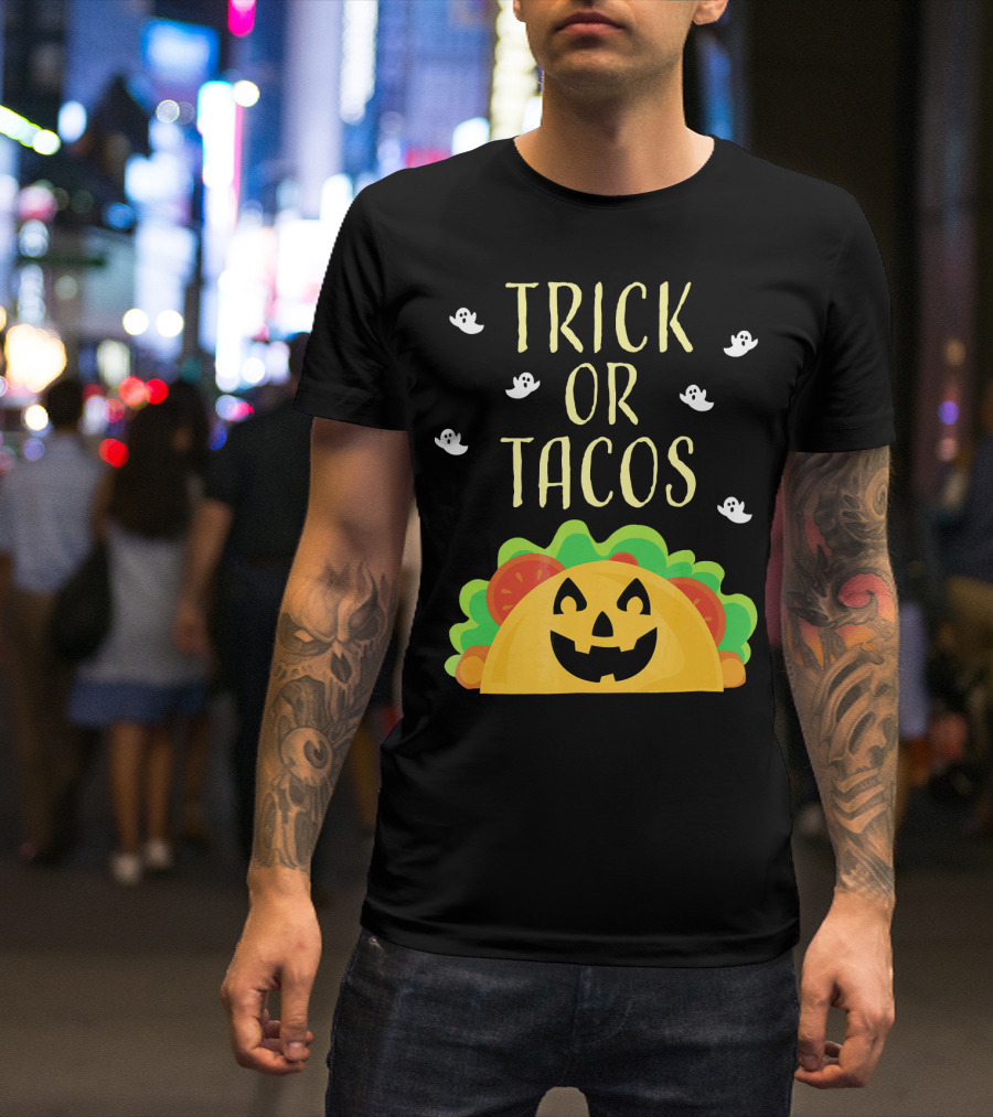 Trick Or Tacos Halloween Ghosts With Smiling Taco T-Shirt