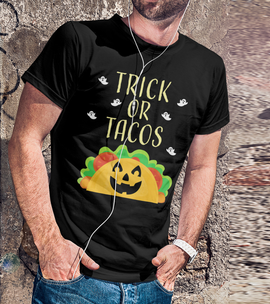 Trick Or Tacos Halloween Ghosts With Smiling Taco T-Shirt