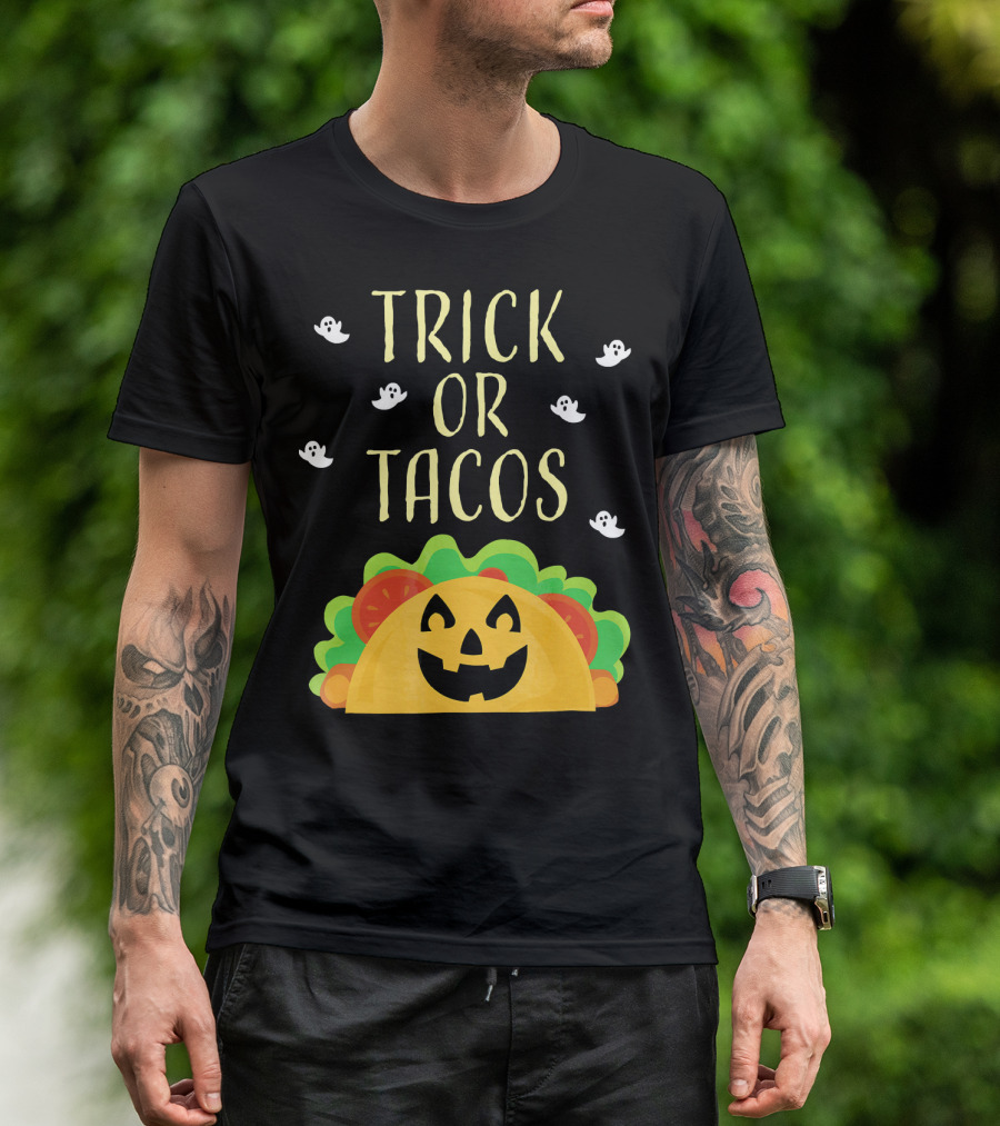 Trick Or Tacos Halloween Ghosts With Smiling Taco T-Shirt