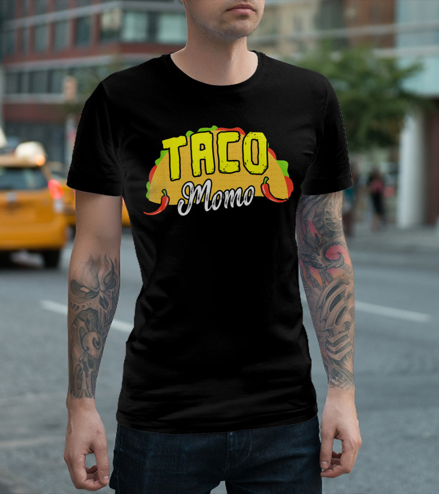 Taco Momo Grandma Mexican Food Fiesta Colorful Taco and Chili Peppers T-Shirt