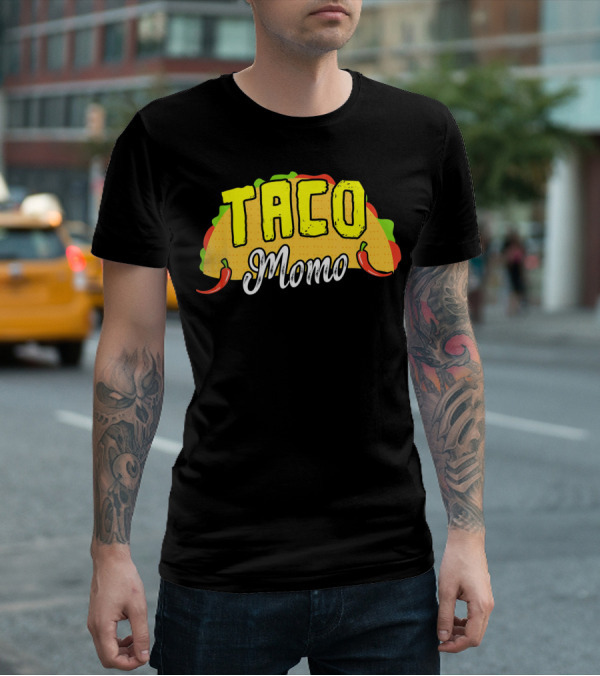 Taco Momo Grandma Mexican Food Fiesta Colorful Taco And Chili Peppers T-Shirt