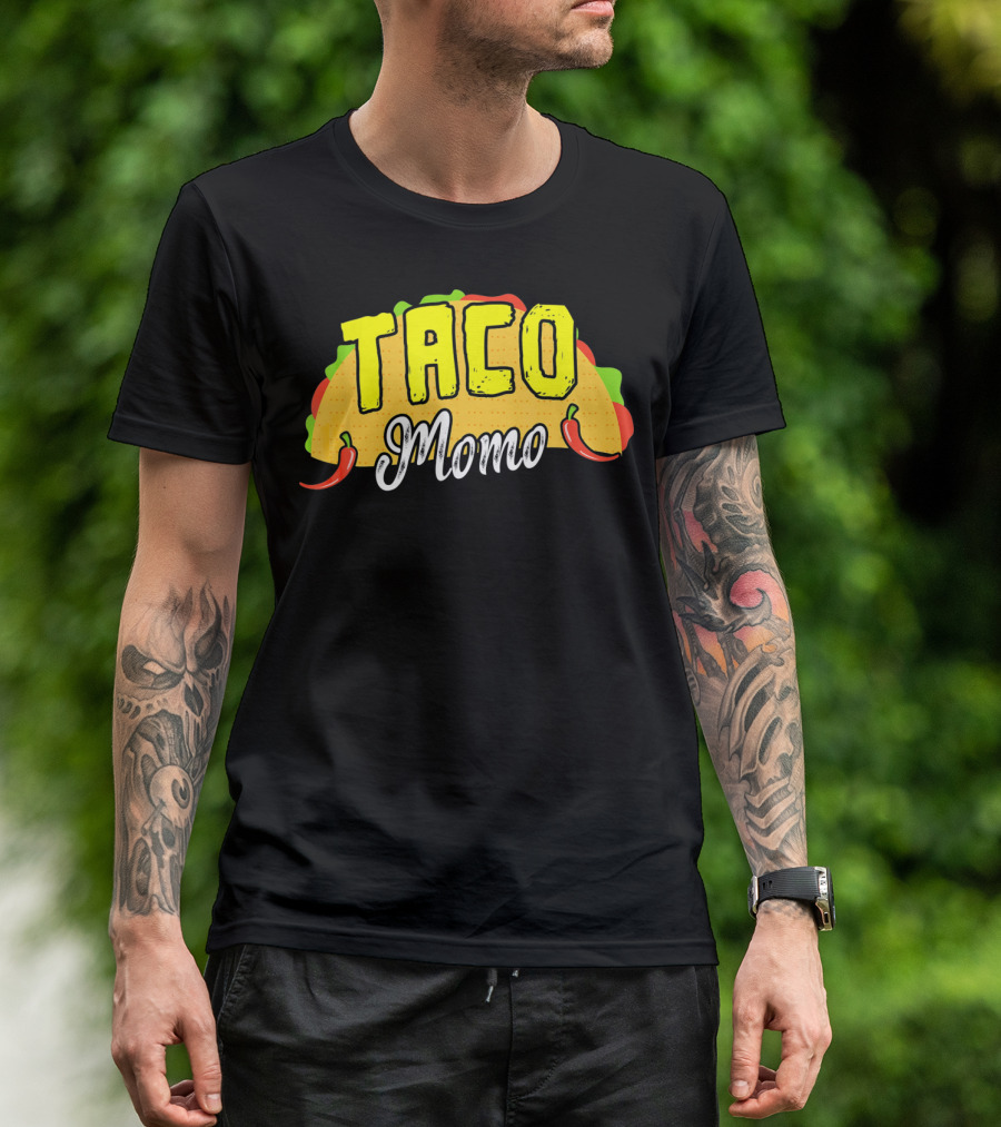 Taco Momo Grandma Mexican Food Fiesta Colorful Taco And Chili Peppers T-Shirt