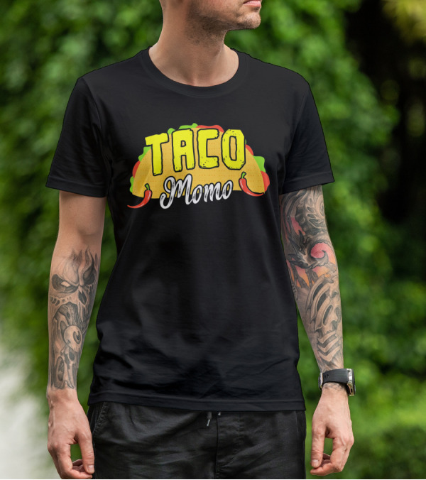Taco Momo Grandma Mexican Food Fiesta Colorful Taco And Chili Peppers T-Shirt