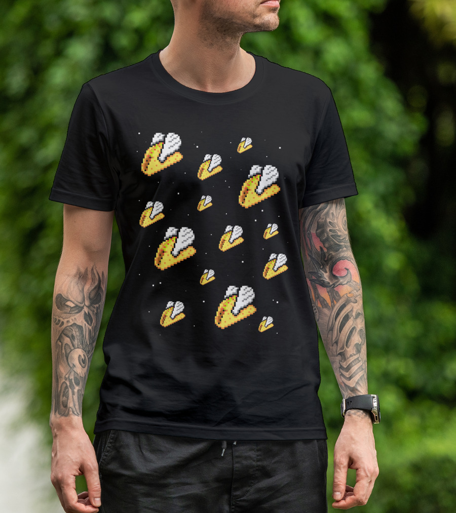 Shirt.Woot Flying Tacos Pixelated Space Adventure T-Shirt