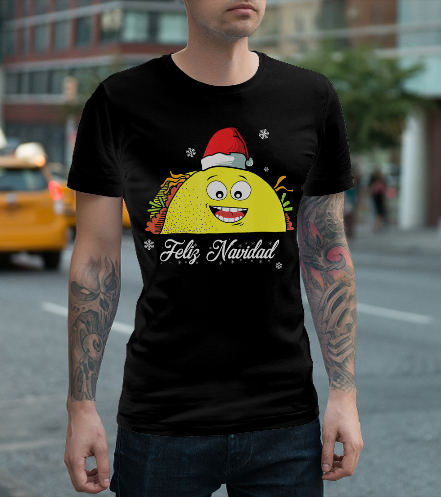 Feliz Navidad Smiling Taco Santa Hat T-Shirt