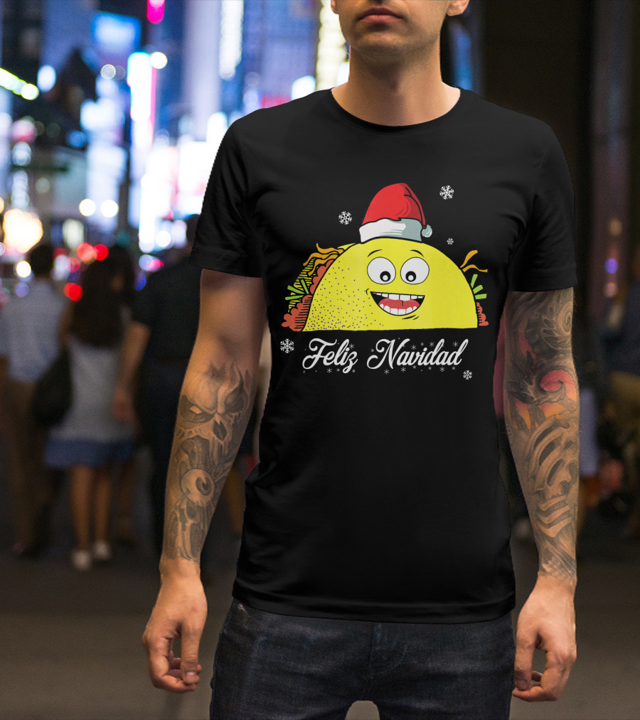 Feliz Navidad Smiling Taco Santa Hat T-Shirt