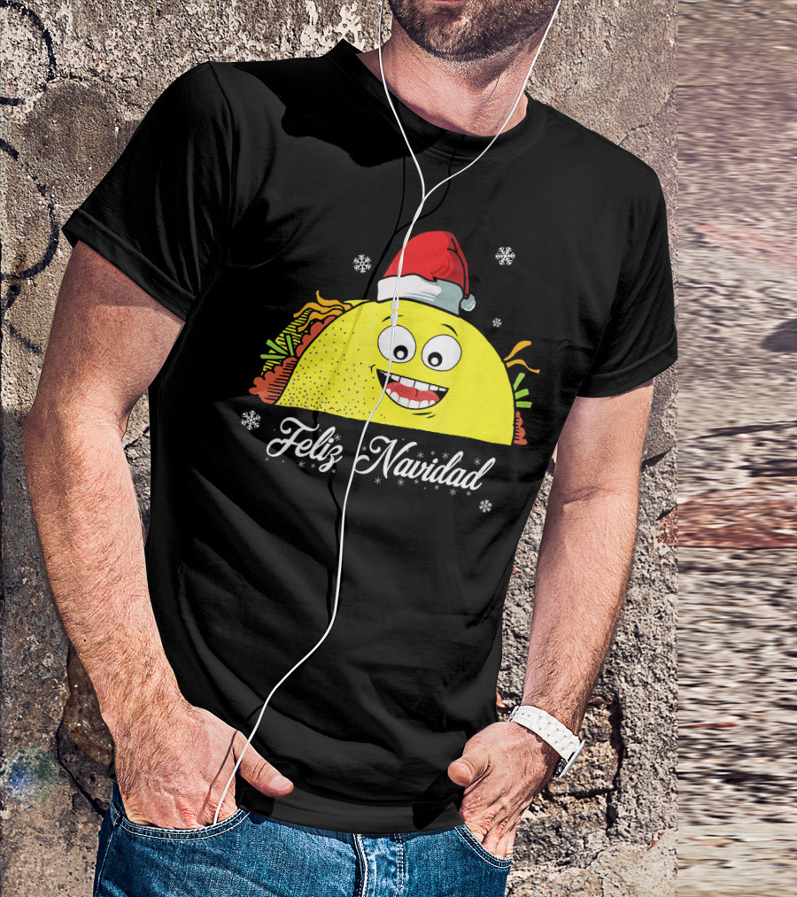 Feliz Navidad Smiling Taco Santa Hat T-Shirt