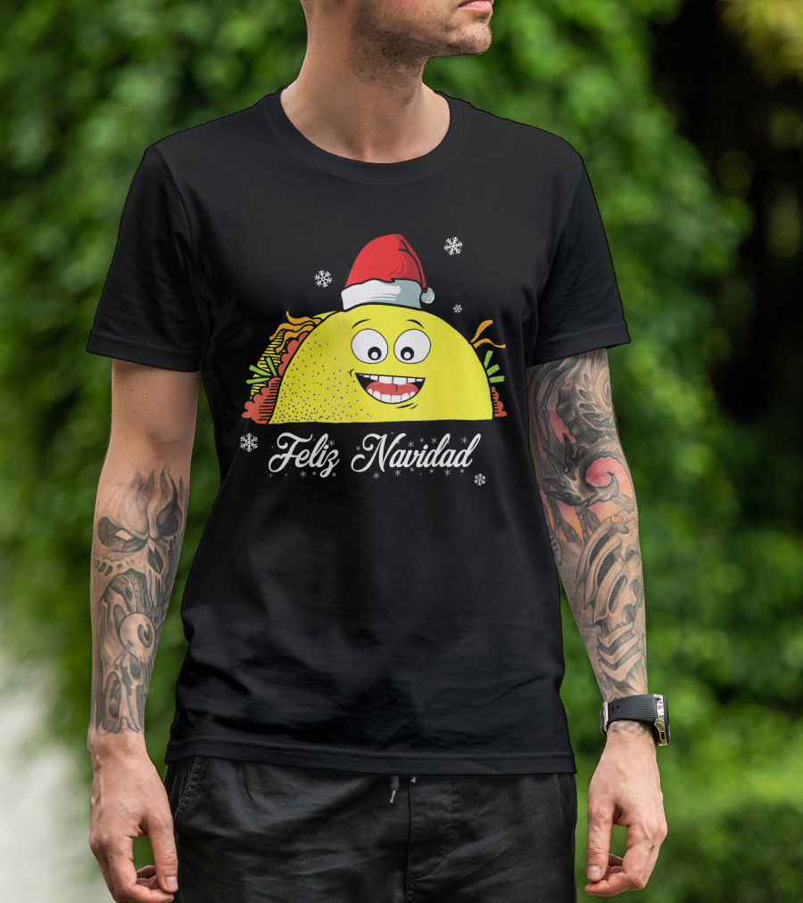 Feliz Navidad Smiling Taco Santa Hat T-Shirt